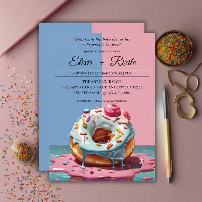 Invitación Moderna salpicadura de donut género Baby Shower ne (Subido por el creador)