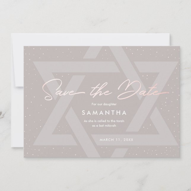 Invitación Moderna Save the Date para Bat Mitzvah (Anverso)