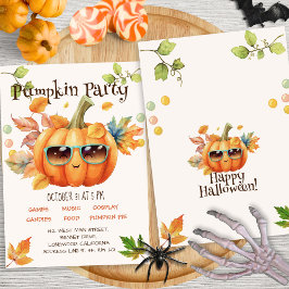 Invitación Moderna Script Colorful Pumpkin Kid Halloween Part
