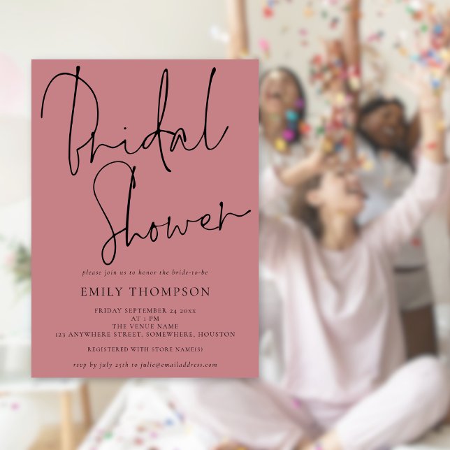 Invitación Moderna secuencia de comandos Dusty Rosa Bridal Sh (Available digitally or printed, Can be changed to any colors of your choice.)