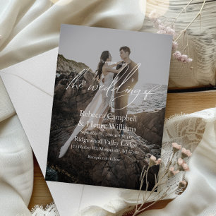 Invitación Moderna secuencia de fotos Monograma Elegante Boda