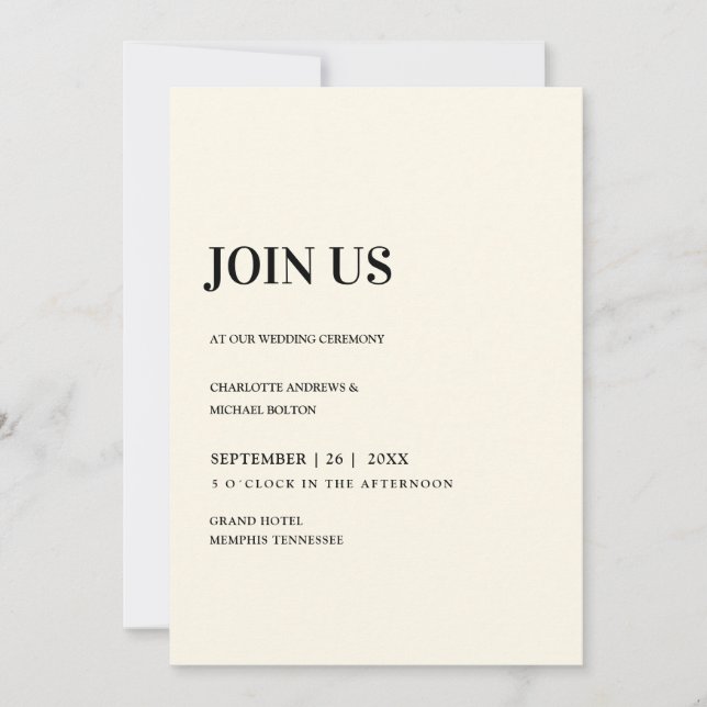 Invitación moderna, sencilla, elegante y beige (Anverso)