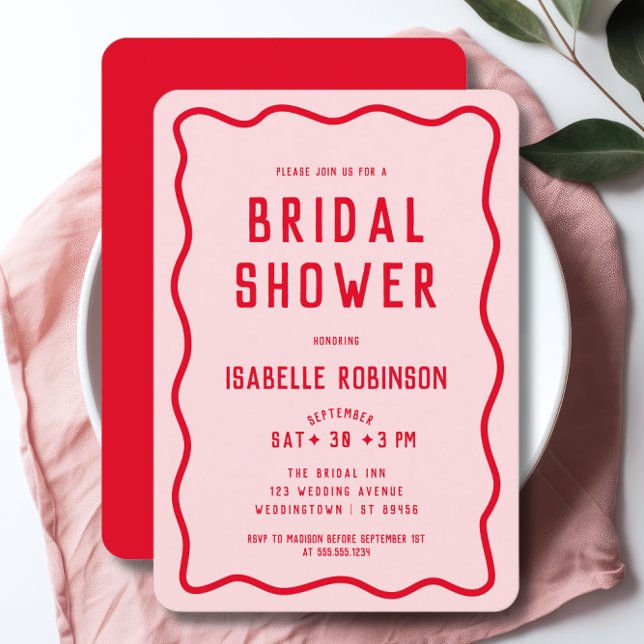 Invitación Moderna Sencilla Rojo Squiggle Wavy Bridal Shower (Subido por el creador)