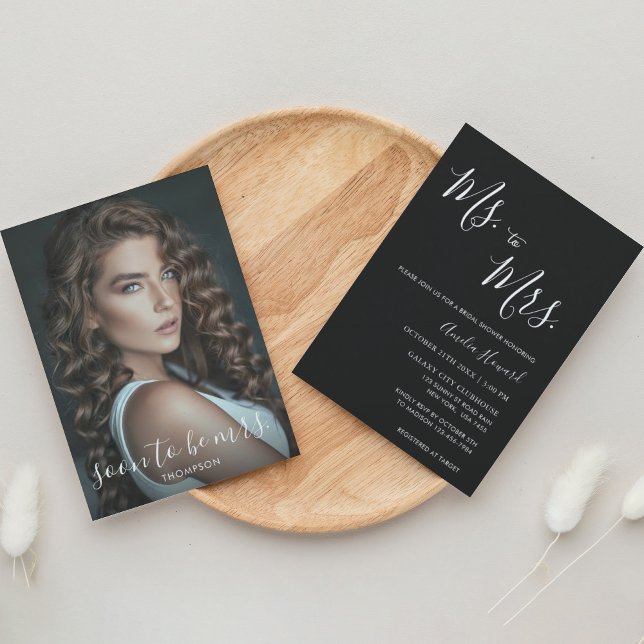 Invitación Moderna señorita negra a la señora con ducha de fo (Subido por el creador)