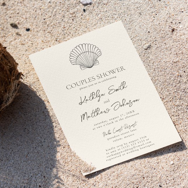 Invitación Moderna Shell Beach Ocean Boda Couples Ducha (Subido por el creador)