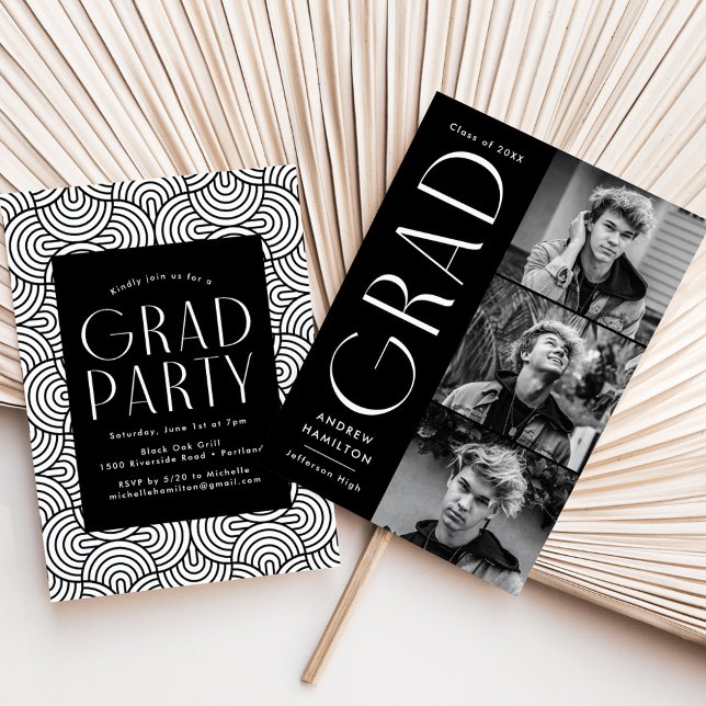 Invitación Moderna Simplicidad Black 3 Photo Graduation Party (Subido por el creador)