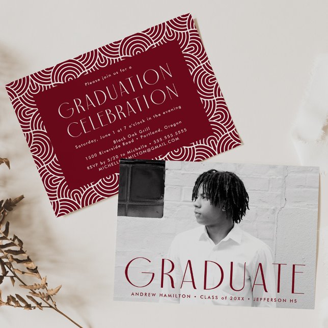 Invitación Moderna Simplicidad Borgoña Foto Partido de Gradua (Subido por el creador)