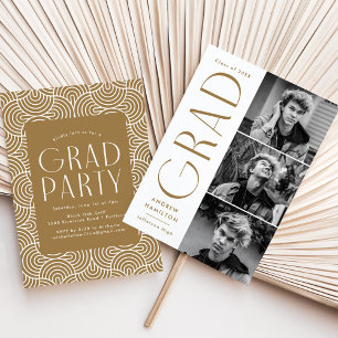 Invitación Moderna Simplicidad Brass 3 Foto Graduación Party