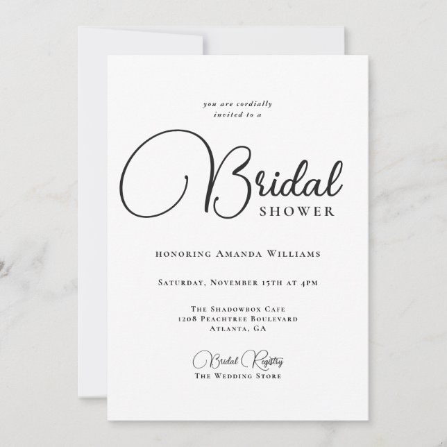 Invitación Moderna simplicidad ducha de novia (Anverso)