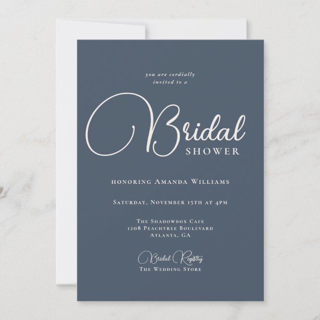 Invitación Moderna simplicidad Navy Blue Bridal Shower (Anverso)