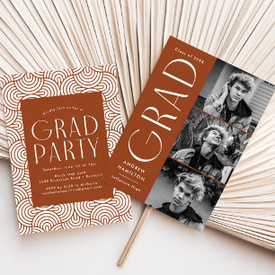 Invitación Moderna Simplicidad Rust 3 Photo Graduation Party