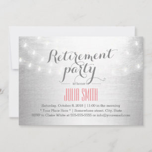 Invitación Moderna String Luces Silver Retirement Fiesta