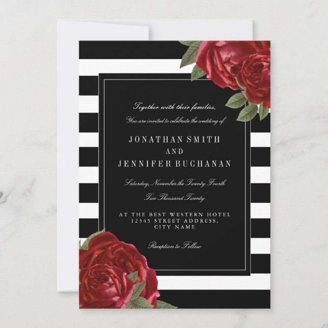 Invitación Moderna suite Boda de rayas blancas y negras (Anverso)