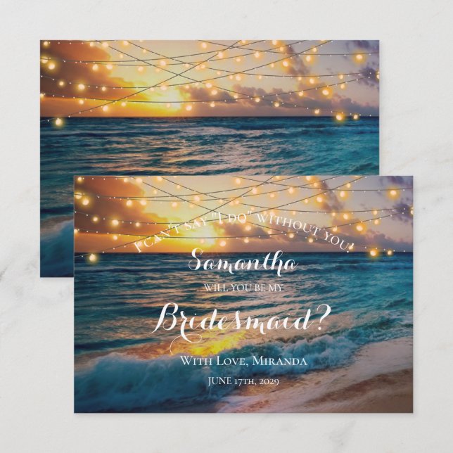 Invitación Moderna Sunset Beach Luces Verano Bridesmaid (Anverso / Reverso)