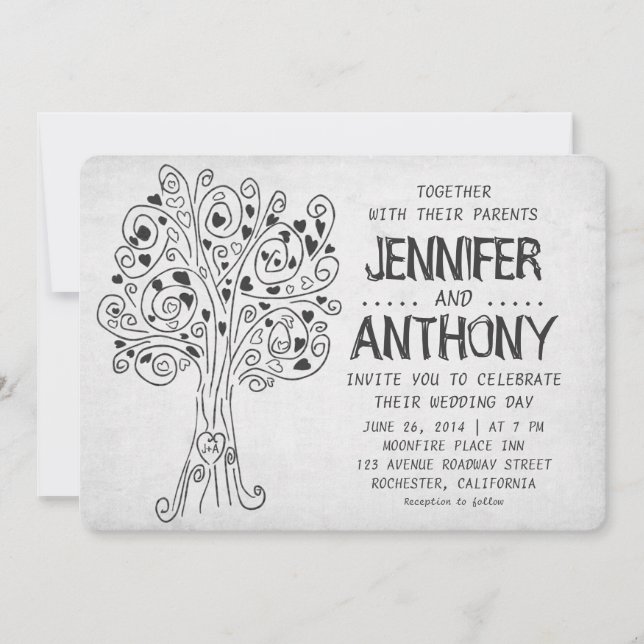 invitación moderna tallada del boda del árbol (Anverso)