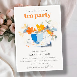 Invitación Moderna Tea Cup Floral Bridal Shower Tea Fiesta