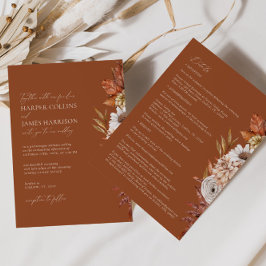 Invitación Moderna Terracota Blanca Flores Boho Boho Fall Wed