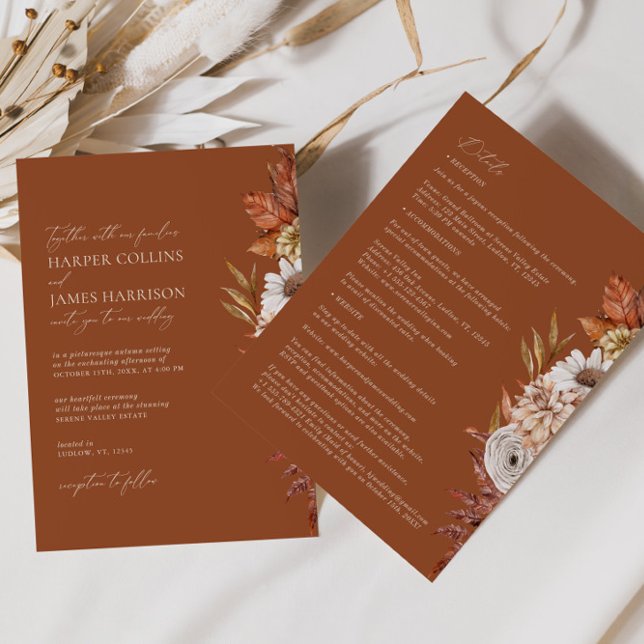 Invitación Moderna Terracota Blanca Flores Boho Boho Fall Wed (Subido por el creador)