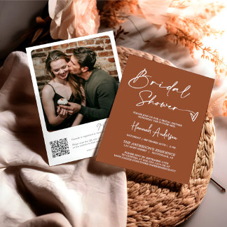 Invitación Moderna Terracota Boho Bridal Shower QR Código Fot