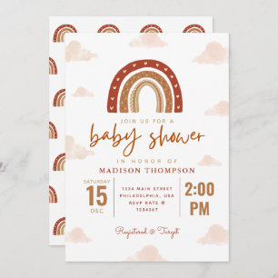 Invitación Moderna Terracota Boho Nubes arcoiris Baby Shower