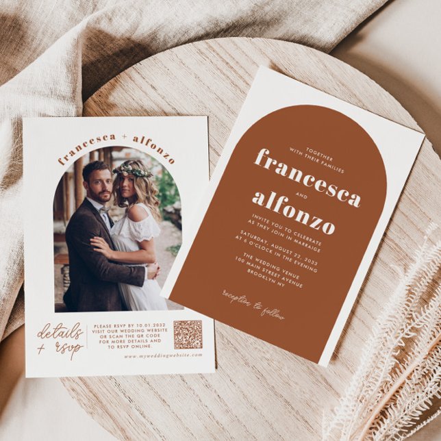 Invitación Moderna Terracota Detalles Boda de fotografía RSVP (Subido por el creador)