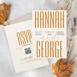Invitación Moderna Terracota & Ecru Simple QR Fall Wedding