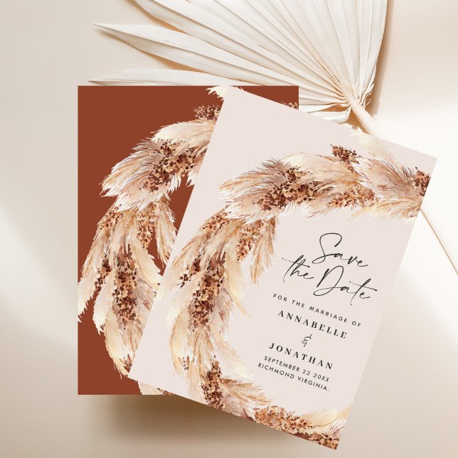 Invitación Moderna terracota elegante salva pampas de fecha (Subido por el creador)
