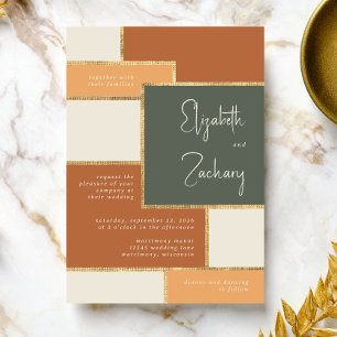Invitación Moderna Terracota Verde Peach Cream Gold Boda