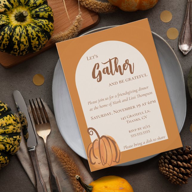 Invitación Moderna Terracota Watercolor Calabaza Amistad (Modern Terracotta Watercolor Pumpkin Friendsgiving Invitation)
