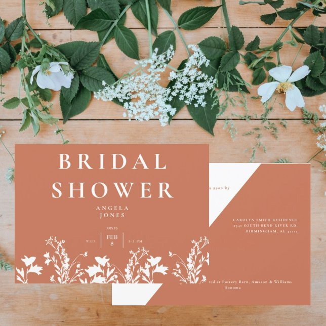 Invitación Moderna Terracota White Wildflower Ducha nupcial (Subido por el creador)