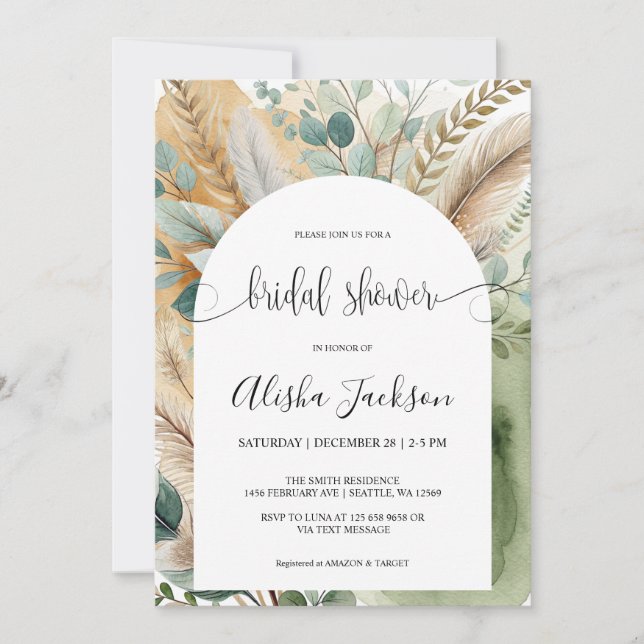 Invitación Moderna terraza de arco y ducha de novia Sage (Anverso)