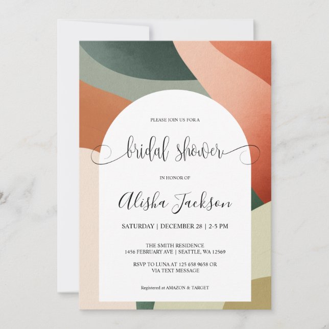 Invitación Moderna terraza de arco y ducha de novia Sage (Anverso)