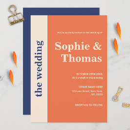 Invitación Moderna tipografía audaz Apricot Navy Boda azul