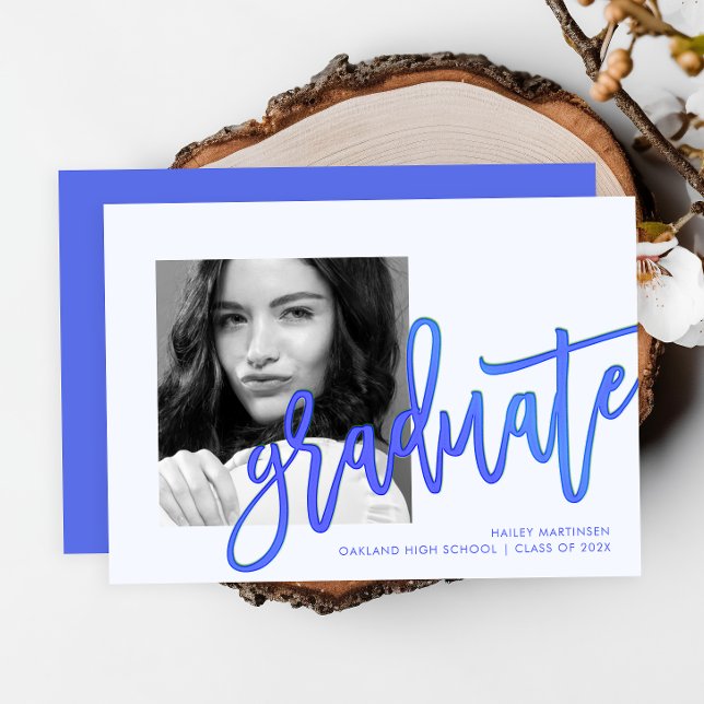 Invitación Moderna tipografía azul neón Fiesta de posgrado (Subido por el creador)