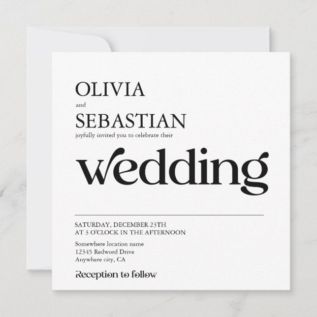 Invitación Moderna tipografía Boda blanco (Anverso)