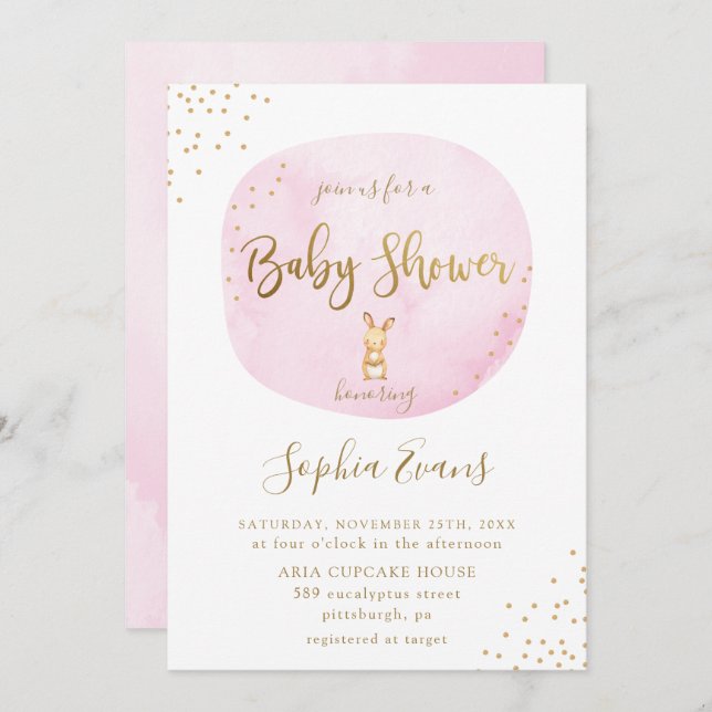Invitación Moderna tipografía de conejitos Baby Shower Moda r (Anverso / Reverso)