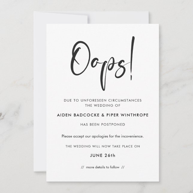 Invitación Moderna tipografía de moda Actualización del boda  (Anverso)
