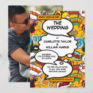 Invitación Moderna tipografía divertida Boda de historietas