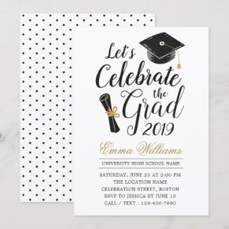 Invitación Moderna tipografía elegante graduación en blanco n