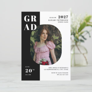Invitación Moderna tipografía en blanco y negro Graduación fo