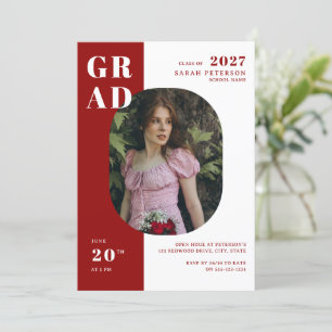 Invitación Moderna tipografía en rojo y blanco Graduación fot
