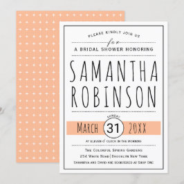 Invitación Moderna tipografía melocotón boda ducha de novia