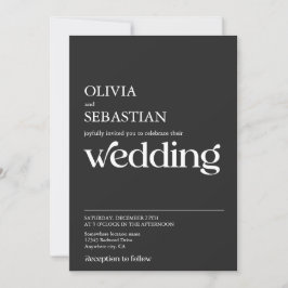 Invitación Moderna tipografía Minimalista Boda negro