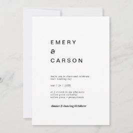 Invitación Moderna tipografía negra Boda casual