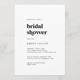 Invitación Moderna tipografía negra, ducha de novia