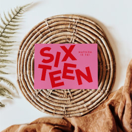 Invitación Moderna tipografía rosada mínima + roja 16 años