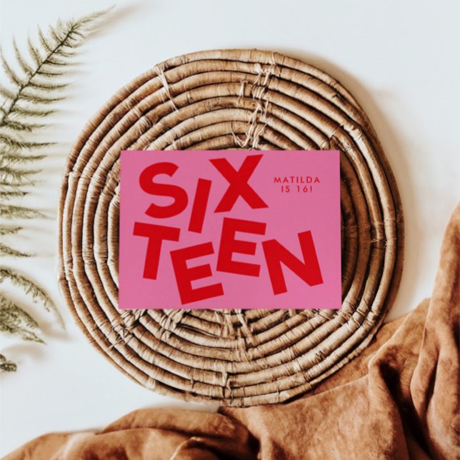 Invitación Moderna tipografía rosada mínima + roja 16 años (Subido por el creador)