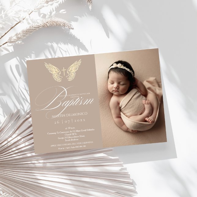 Invitación Moderna tipografía rusa de oro fotografía bautismo (Subido por el creador)