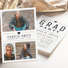 Invitación Moderna tipografía simple 3 fiesta de graduación f