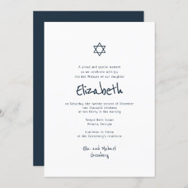 Invitación Moderna tipografía simple manuscrita Bat Mitzvah